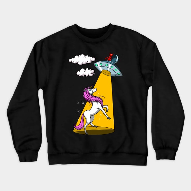 UFO Magical Unicorn Abduction Funny Alien Spaceship Crewneck Sweatshirt by underheaven